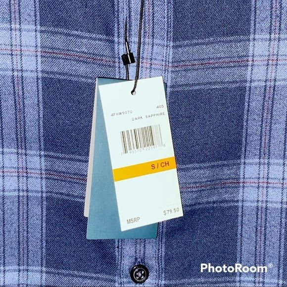 NWT Perry Ellis Untucked Blue Paid Button Front Long Sleeve Shirt - Picture 2 of 5